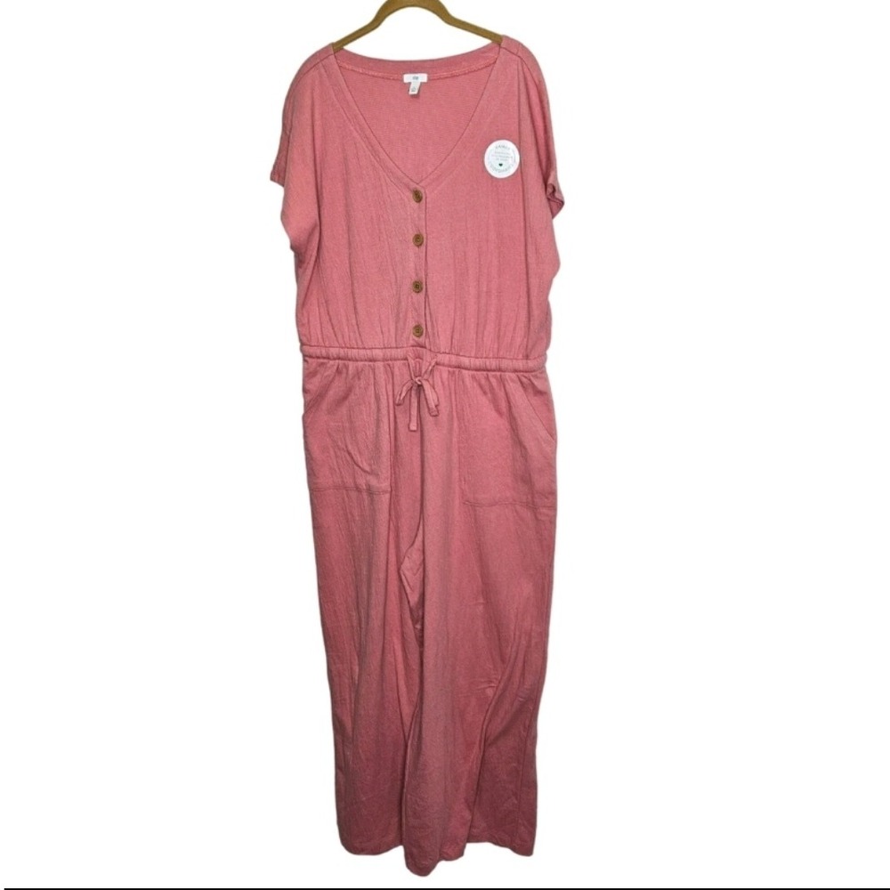 DIP Women's Plus Size XL Pink‎ Textured Button Front Drawstring Jumpsuit